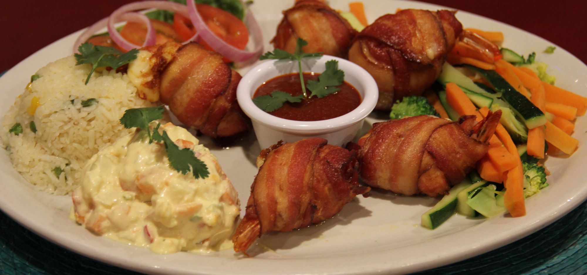 Want something more exotic, try our delicious bacon wrapped shrimp.